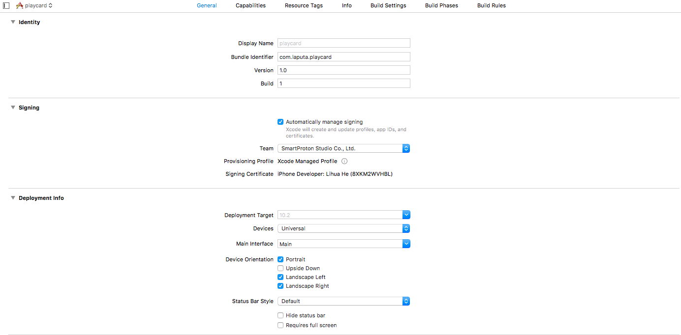 正确设置了开发者账号的 Xcode 工程基本设置页面